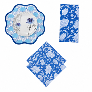 Denim <b>Blue</b> Flower Placemat Block Print fabric <b>table</b> <b>mat</b> easy care machine washable rustic kitchen decor dining <b>mat</b> napkin - Product Image 2