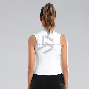 Top sin mangas holgado con media cremallera frontal para yoga casual y gimnasio, top corto con cremallera para mujer - Product Image 2