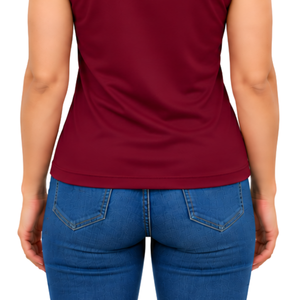Polo sin mangas color rojo vino para mujer, corte ajustado, con cuello de parche, para equitación y entrenamiento, personalizado, al por mayor, de alto rendimiento. - Product Image 6