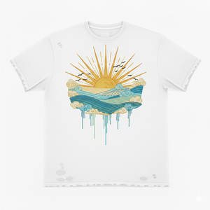 T-shirt en coton doux avec broderie unique, design délavé, tendance mode, vêtement décontracté - Product Image 1