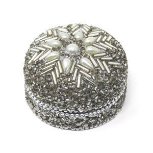 Fabulous Lac Glitter Indian Trinket RoundBox <b>Beaded</b> & <b>Mirror</b> Work Orgnagizer Trinket Boxes Luxurious Handmade Portable Boxes - Product Image 3