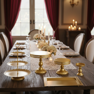 Ensemble de 10 supports à gâteaux en métal doré, élégants, en dentelle, pour table de dessert de mariage, présentoirs de luxe pour cupcakes et plateaux de service - Product Image 2