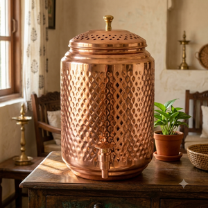 Distributeur d'eau artisanal en cuivre martelé style baril, avec couvercle et robinet, pour la maison, les hôtels, les restaurants, vente en gros - Product Image 2