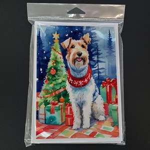 Whimsical A7 Tamaño 5x7 Tarjetas de nota en blanco Paquete de 8 Wire Fox Terrier Tarjetas de felicitación de Navidad con sobres - Product Image 3