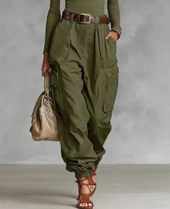 Pantalones Cargo de Pierna Ancha de Cintura Alta, Estilo Urbano Europeo Americano, de Lona de Algodón Sin Elástico, Casuales y Resistentes al Viento para Otoño - Product Image 2