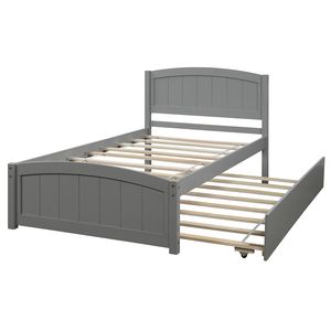 Letto a piattaforma in legno per una persona con letto estraibile, colore grigio - Product Image 3