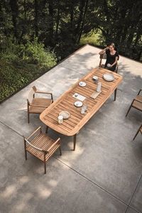 Natural Honey Teak Wood Dining <b>Set</b> Modern Slatted Patio Table with Armchairs - Product Image 1