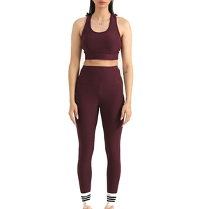 OEM Custom Service High Quality <b>Women</b> Yoga Set Plaid Front Logo 2-Piece Polyester/Nylon Breathable Eco-Friendly - Product Image 1