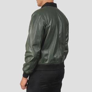 Men's Genuine <b>Leather</b> Bomber <b>Jacket</b> Green Zipper Closure Turn-down Collar Regular Fit Moto Style OEM/ODM Service <b>Leather</b> <b>Jacket</b> - Product Image 4