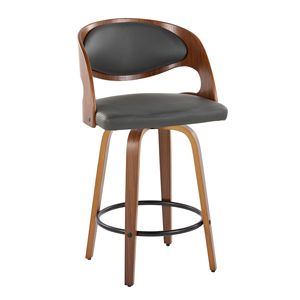 Pino 26 \ "Set moderno sgabello da Bar a altezza fissa in legno di noce 2 sgabelli da Bar in ecopelle in metallo nero - Product Image 2