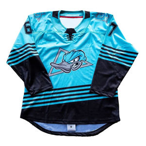 Maillot de hockey sur glace imprimé par transfert thermique en polyester respirant, personnalisable avec nom d'équipe, unisexe, logo avant, manches courtes, col en V pour adulte - Product Image 2