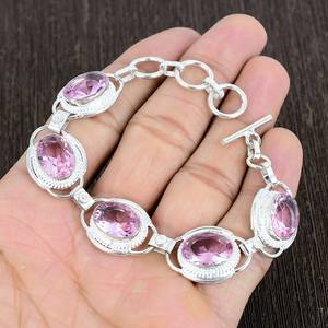 Bracelet en Kunzite Facettée Bohème en Argent Sterling 925 Fait Main, Bijou en Pierre Précieuse, Cadeau Tendance pour Femme - Product Image 5