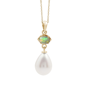 Classic 925 Sterling Silver Pendant <b>Necklace</b> With <b>Opal</b> & Freshwater Pearl Water Drop Shape Claw Setting Rhodium Plated Box Chain - Product Image 3
