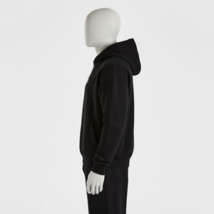 Mens Custom Logo <b>Black</b> Heavyweight <b>Fleece</b> Pullover Hoodie Long Sleeve Kangaroo Pocket Sweatshirt OEM ODM Wholesale Apparel - Product Image 2