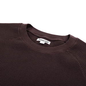 Sweat-shirt à col rond à manches longues en tricot gaufré bleu clair pour femme avec logo personnalisé, 100% coton, respirant, décontracté, pour l'automne - Product Image 3