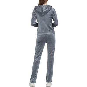 Velvet Hooded Tracksuit Set Full Zip Long Sleeve Solid Color Loose Fit Casual All Seasons Sportswear <b>Pants</b> Two Piece Outfit - Product Image 3
