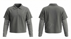 Polo personnalisé avec logo, manches doubles rayées, élégant et confortable, style décontracté, style streetwear, pour hommes - Product Image 5