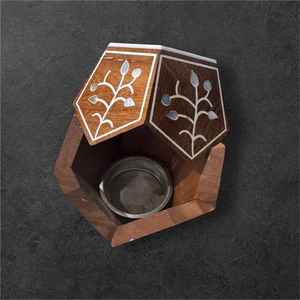 Brûleur à Bakhoor en Bois Fait Main Élégant, Incrustation MOP Lune Étoile, Porte-Encens Arabe Mabkhara, Décoration de Table, Cadeau de l'Aïd, Vente en Gros - Product Image 3