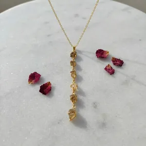 Gold Plated Zinc Brass Pendant Necklace Quartz Drops Bohemian Minimalist <b>Link</b> Chain Women's Daily Wear Jewelry Gift - Product Image 2