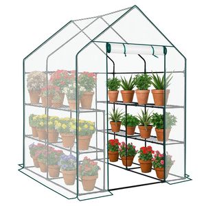 8 Shelf Mini Greenhouse PE Cover Indoor Outdoor Wood <b>Frame</b> 56\" X 56\" X 77\" Poly Material for <b>Plant</b> Gardening Backyard Garden - Product Image 1