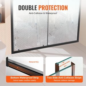 Porta Scorrevole per Doccia Semi-Frameless 57.7 X 70 Pollici, Vetro Temperato Trasparente da 1/4 di Pollice (6mm), Impermeabile - Product Image 5