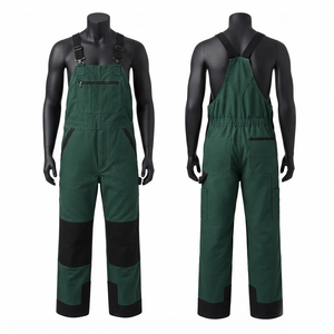 Pantalon de Travail Premium en Polyester Sergé 280 GSM Haute Visibilité Imperméable Anti-Bactérien Vert Foncé avec Panneau Noir Contrastant Personnalisable - Product Image 1