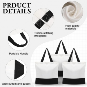 Custom Two Tone Cartoon Giraffe Print Fashion Cotton <b>Canvas</b> Tote <b>Bag</b> Reusable Shopping Carry <b>Bag</b> Black Handles Wholesale OEM ODM - Product Image 2
