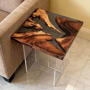 Wood <b>Resin</b> Side <b>Table</b> With Natural Edge Artistic <b>Epoxy</b> River Design Clear Acrylic Legs Modern Home Decor Accent Piece - Product Image 1