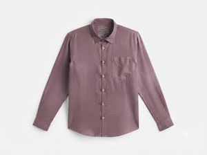 Chemise en lin à manches longues boutonnée pour homme, couleur unie, tissu tissé décontracté, style printemps, lavande - Product Image 4