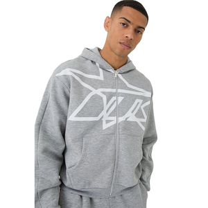 OEM Heavyweight Satin <b>Lined</b> Hood Embroidery Zip Hooded Tracksuit Set Unisex Oversized 3D Puff Print High Quality Sweatshirt - Product Image 1