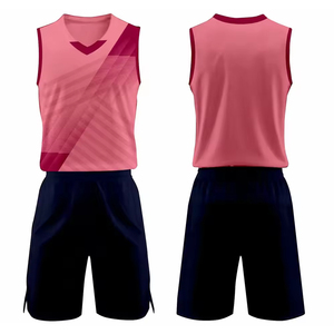 Conjunto de Uniforme de Voleibol Rosa Transpirable Sin Mangas con Pantalones Cortos Azul Oscuro para Adultos, Ropa Deportiva Unisex con Estampado por Sublimación - Product Image 1
