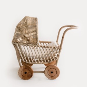 Poussette en rotin pour bébé, jouet naturel fait à la main, landaus pour poupées - Product Image 3