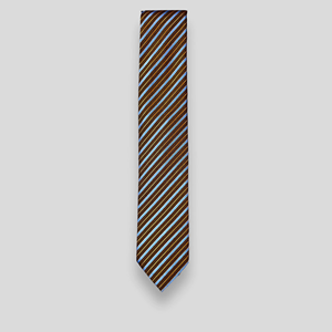 Men's Mustard <b>Brown</b> Blue Stripe <b>Tie</b> Luxury Jacquard Woven Designer Necktie Formal Business Wedding Party Fashion Neckwear Gift - Product Image 1