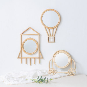 Adorables enfants chambre à coucher décor mur cintre miroir autocollants écologique rotin dessin animé à la main voiture miroirs en forme - Product Image 3