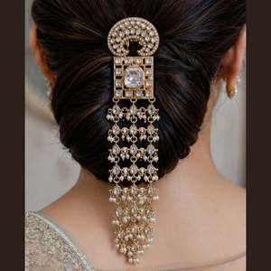 Élégant couvre-chignon en pierres Kundan pour femmes - Breloque en alliage pour mariages, douches nuptiales et occasions festives - Product Image 3