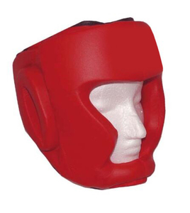 Casque de boxe en cuir PU, casque de protection pour adultes unisexe, couleur rouge unie, fermeture à boucle et crochets - Product Image 1