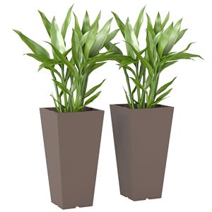 Set of 2 Brown Outdoor <b>Planters</b> 23-Inch Tall <b>Plastic</b> Flower Pots for Front Door Patio Garden Use - Product Image 1