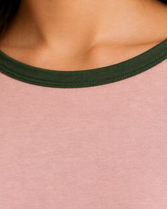 Customized <b>Blush</b> Pink And Forest Green Raglan T Shirt For Women Casual Crew Neck Short Sleeve Soft Cotton Blend Summer Fashion - Product Image 5
