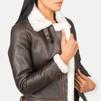 Veste bomber en cuir véritable pour femme avec garniture en fourrure, fermeture éclair, manteau chaud d'hiver, manches longues, coupe classique