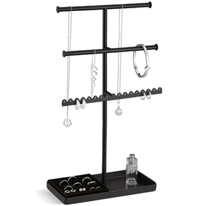 Support à bijoux rotatif fait main avec base en bois et crochets métalliques pour colliers, présentoir de bureau, porte-bijoux - Product Image 4