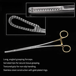 Pinces à préhension longues et angulaires Jamso Industries, pointes dentelées, anneaux plaqués or en acier inoxydable, instrument chirurgical orthopédique CE - Product Image 2