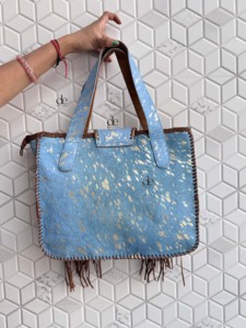 กระเป๋าถือสตรีหนังแท้ที่ทำจากขนสัตว์โลหะแท้มีสไตล์กระเป๋าสตางค์ผมแบบโบฮีเมียน - Product Image 4