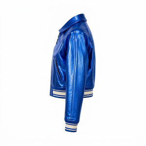 Veste à col roulé réversible en cuir véritable bleu roi pour femme, style sororité, personnalisable, imperméable, grandes tailles, vente en gros 2026 - Product Image 2