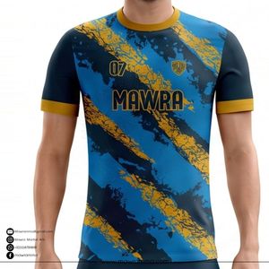 Mawra Men Soccer Jersey Set Blue Yellow Geometric Sublimated Moisture Wicking <b>Athletic</b> Fit Short Sleeve Kit For Adults - Product Image 3