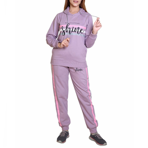 Women <b>Tracksuit</b> <b>Set</b> Hooded Sweatshirt And Joggers With Shine Print <b>Pink</b> Stripes Casual Autumn Wear Full Sleeve Regular Fit - Product Image 6