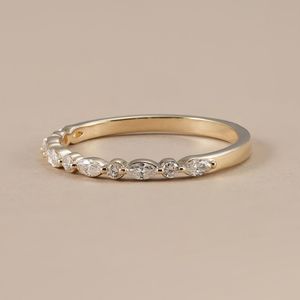 Minimalist Marquise And Round Cut Diamond Half Eternity Band <b>Ring</b> Lab Grown 10K Yellow Gold Wedding Bridal Gift For Party Charms - Product Image 5