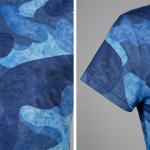 T-shirt de yoga camouflage bleu pour femme, manches courtes, séchage rapide, respirant, fitness, gym, entraînement, design de logo personnalisé - Product Image 4