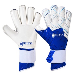 Gants de gardien de but de football en néoprène blanc et bleu, design personnalisé, avec latex allemand gaufré, 4 mm, latex allemand injecté, coupe négative en silicone - Product Image 1