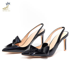 High Quality PU Leather Slingback Heels with Stylish Bow 9cm Stiletto <b>Pointed</b> Toe Factory Price OEM/ODM - Product Image 3