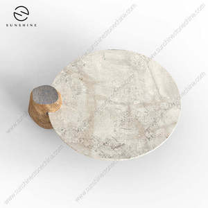 Table basse moderne en marbre avec base en pierre, design minimaliste pour salon, aspect artisanal - Product Image 5